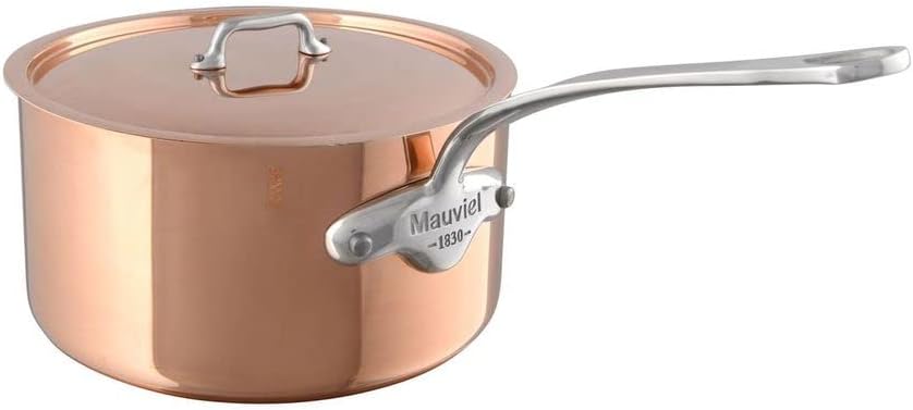 Mauviel M'150 S 1.5mm Polished Copper & Stainless Steel Sauce Pan With Lid, And Cast Stainless Steel Handle, 3.5-qt, Made In France