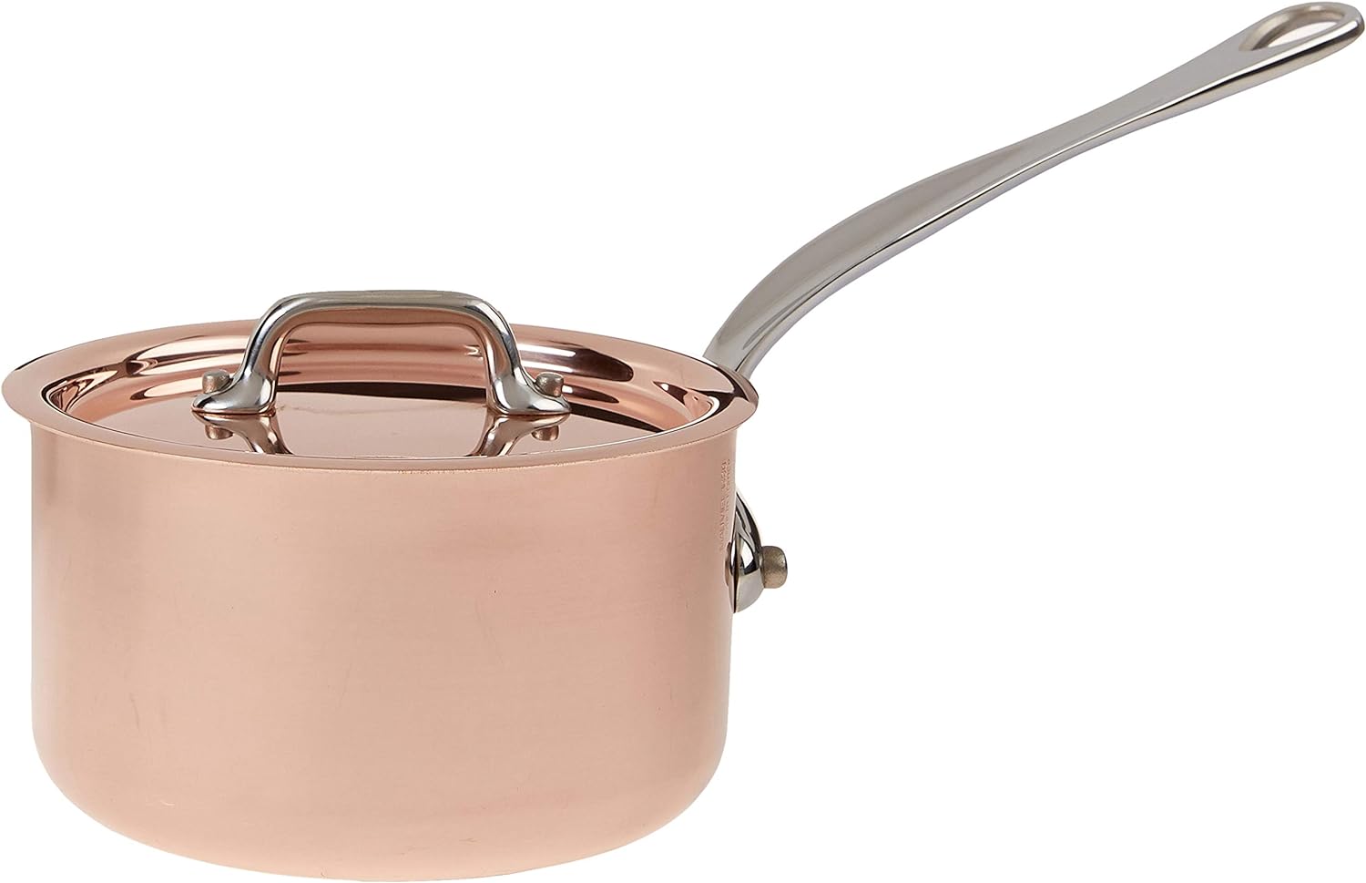 Mauviel Made In France M'Heritage Copper M150S 0.9-Quart Saucepan with Lid, Cast Stainless Steel Handles.