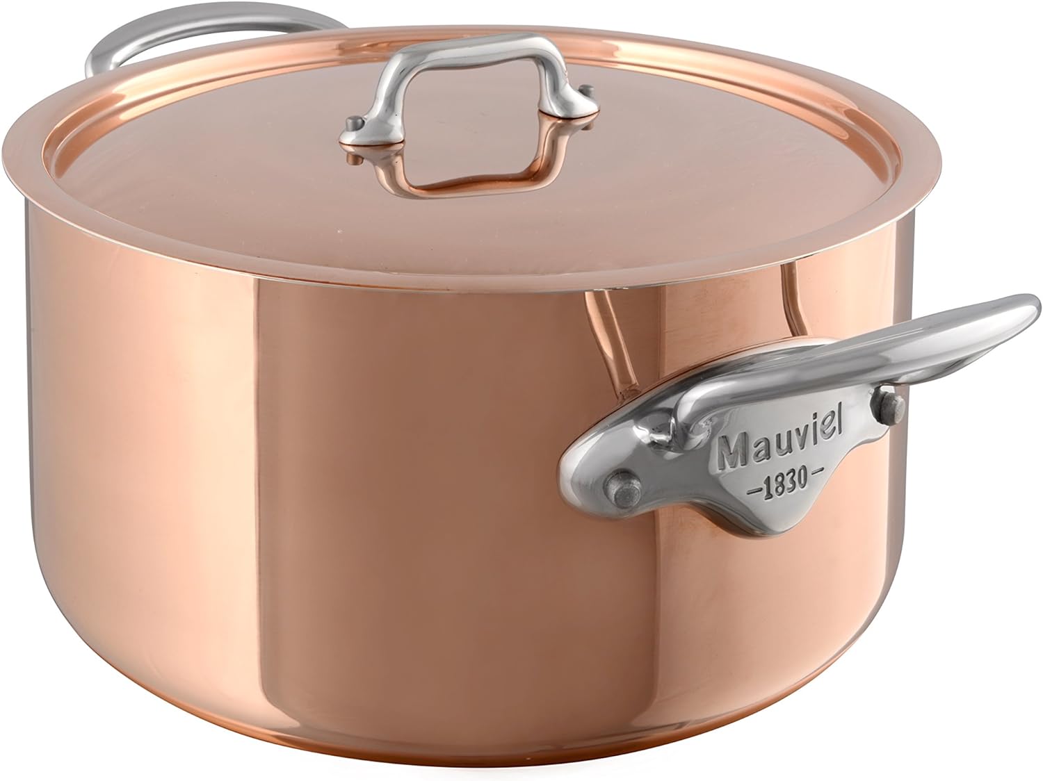 Mauviel M'150 B 1.5mm Polished Copper & Stainless Steel Oval Stewpan With Lid, And Brass Handles, 5.6-qt, Made in France