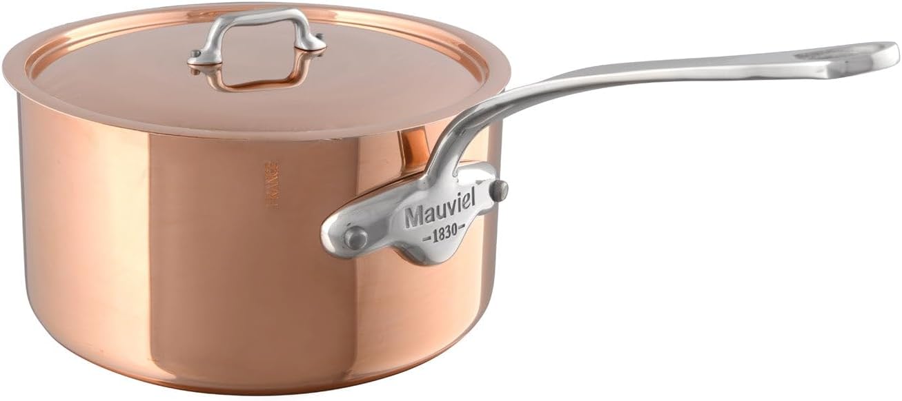 Mauviel M'150 S 1.5mm Polished Copper & Stainless Steel Sauce Pan With Lid, And Cast Stainless Steel Handle, 2.8-qt, Made In France