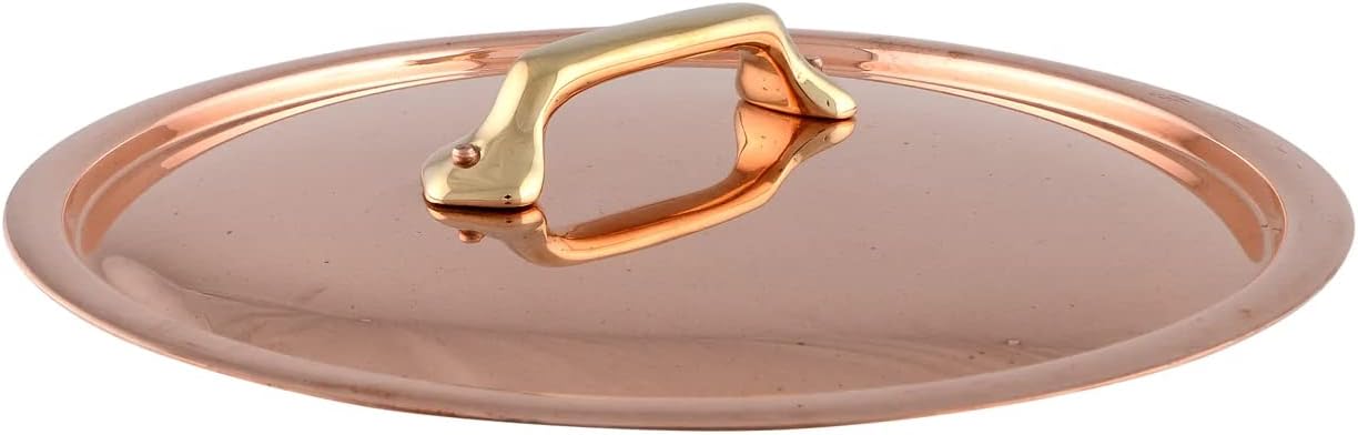 Mauviel M'250 B 2.5mm Polished Copper & Stainless Steel Lid With Brass Handles, 9.4-in, Made in France