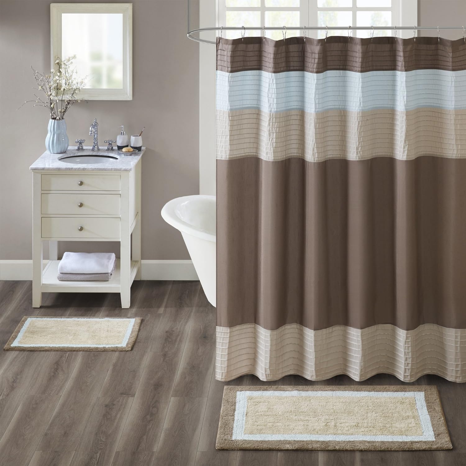 Madison Park Amherst Bathroom Rugs Room Dcor 100% Cotton Tufted Ultra Soft Non-Slip, Absorbent Quick Dry Bathtub Mats, 20x30, Brown/Blue