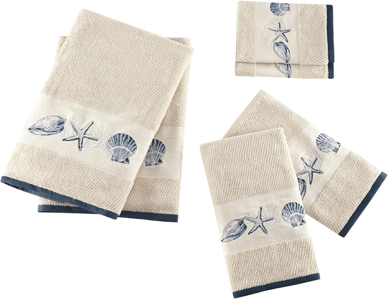 Madison Park Bayside Cotton Highly Absorbent Bathroom Towel Set , 6-Piece Include 2 Bath Towels, 2 Hand Towels & 2 Wash Towels , Sea Blue