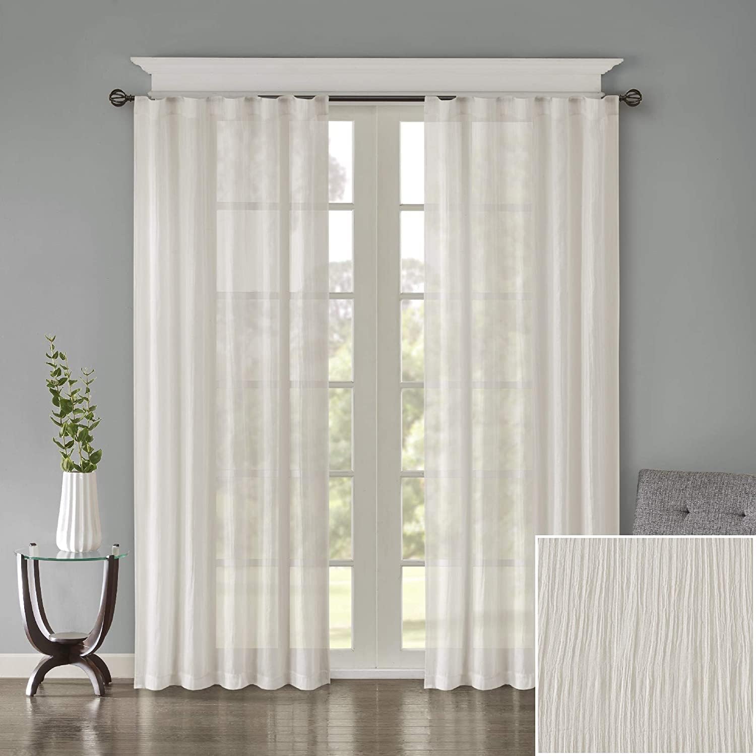 Madison Park Harper Sheer Curtain For Living Room - Lightweight Bedroom Window Treatment, Decoration Draping, Privacy and Light Filtering Room Dcor , 42 x 95, White 2 Piece