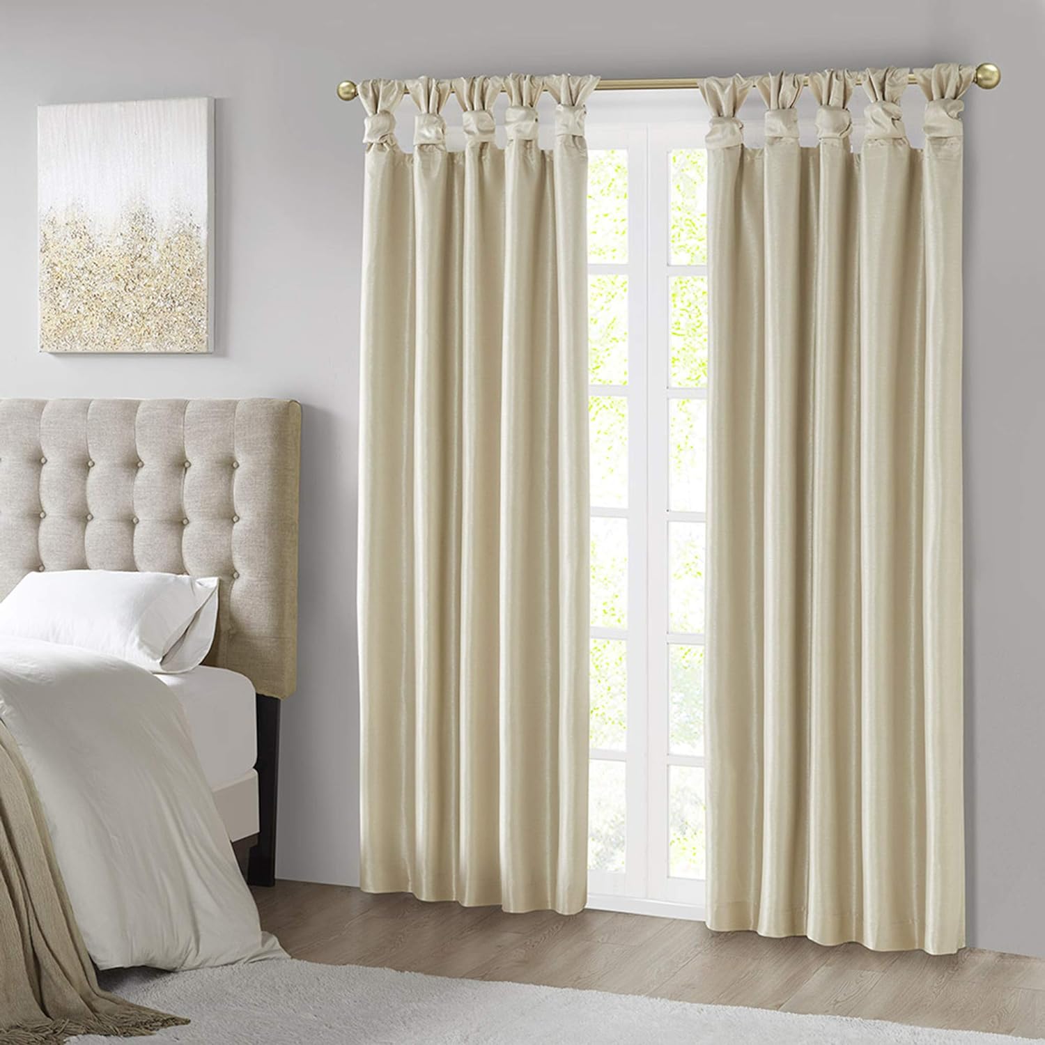 Madison Park Emilia Faux Silk Single Curtain with Privacy Lining, DIY Twist Tab Top, Window Drape for Living Room, Bedroom and Dorm, 50x84, Champagne