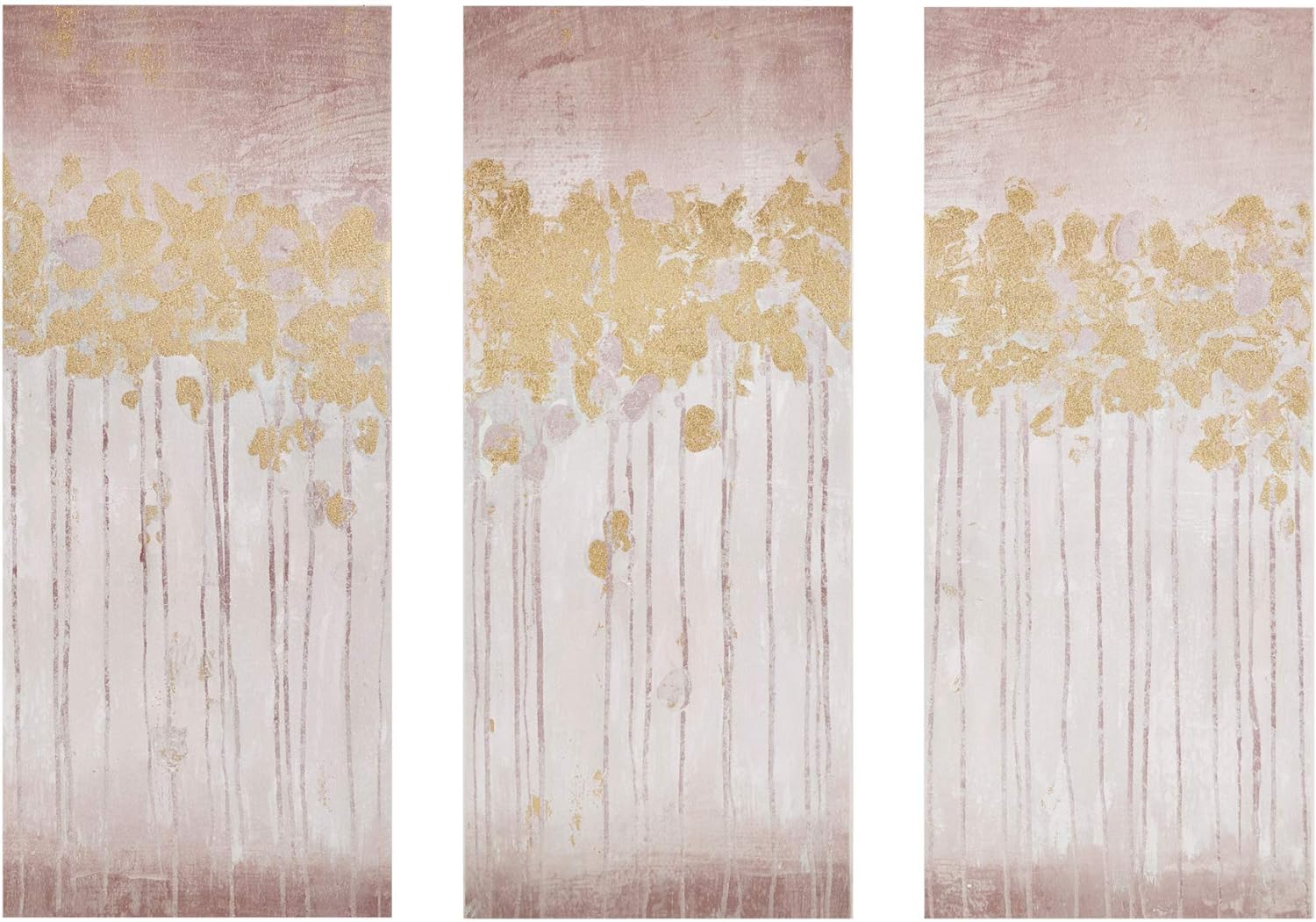 Madison Park Wall Art Living Room Decor - Embelished Gold Foil Triptych Canvas Home Accent Dining, Bathroom Decoration, Ready to Hang Painting for Bedroom, 15 x 35, Twilight Forest Blush 3 Piece