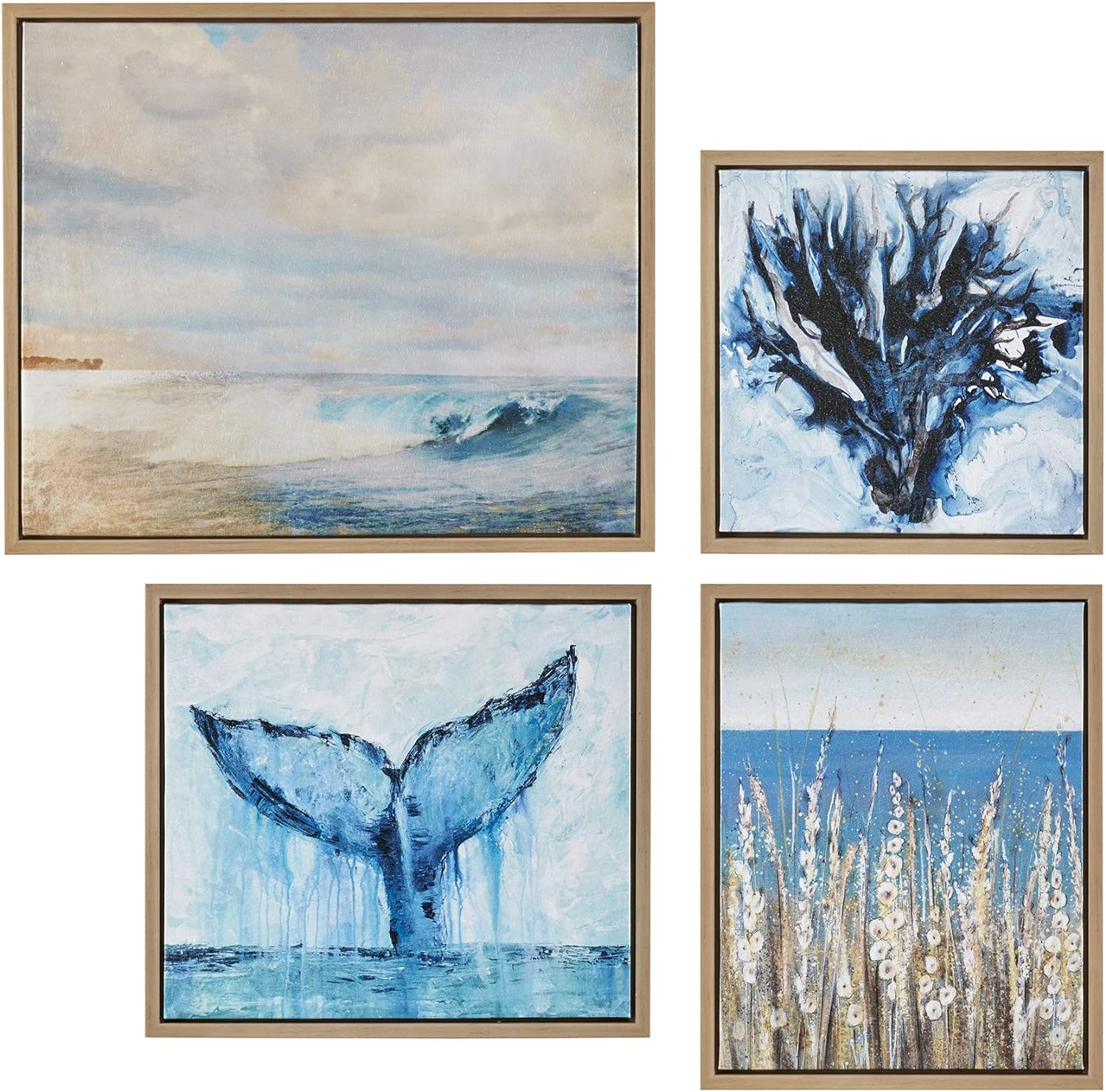 Madison Park Seascape Wall Art-Coastal Theme Complete Set Modern 4 Piece Home Painting Gel Coat Canvas, Living Room Dcor, Multi-sizes, Blue