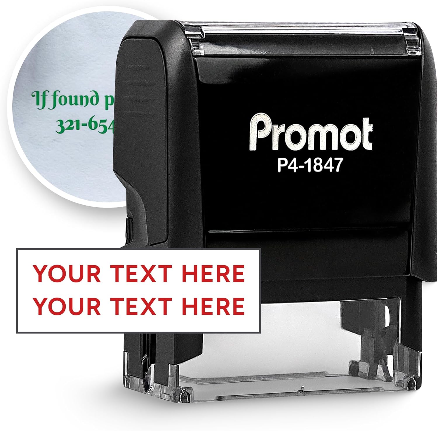 Promot Self Inking 2 Line Custom Stamp - Personalized Name Stamp for Office, Teacher, Address & Business Label Stamp - Choose Font, Ink Color, Pad, for Personal & Professional Use - Medium