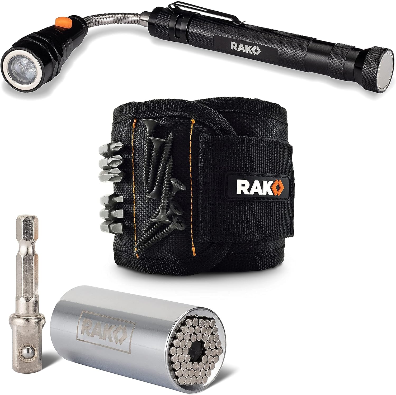 RAK Universal Socket Grip Bundle with Magnetic Wristband and LED Pickup Tool