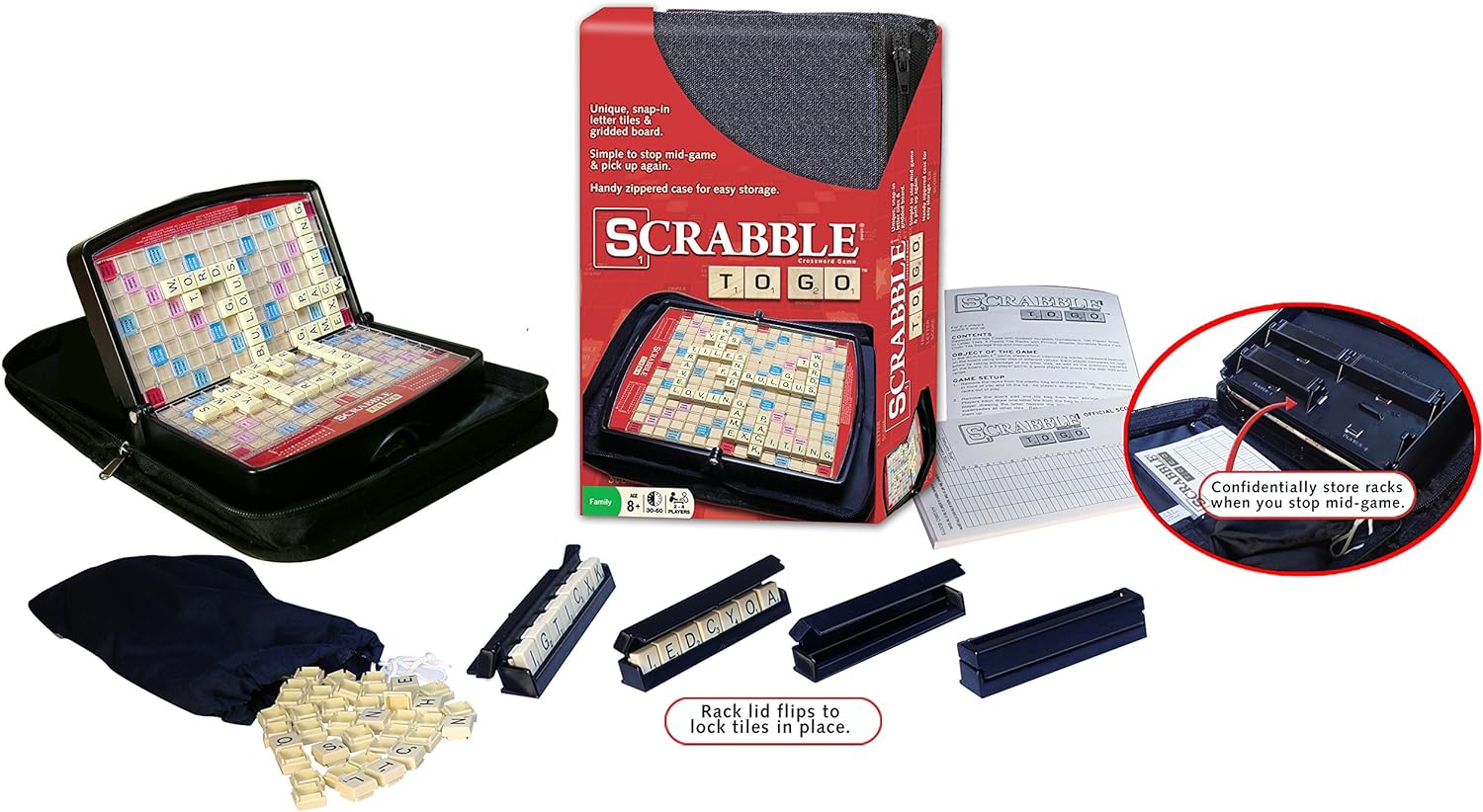 Winning Moves Games Scrabble to Go USA, a Travel Version of The World' Favorite Word Game, for 2 to 4 Players, Ages 8+ (1202)