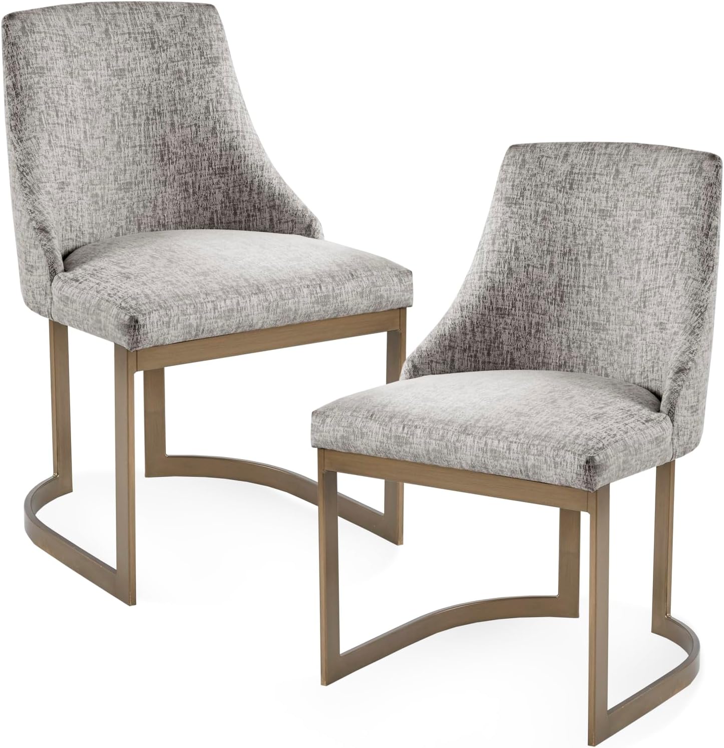 Madison Park Bryce Parsons Upholstered Accent Dining Chairs Set of 2, Padded Seat with Cushion, Antique Gold Metal Frame Back and Sled Leg, Contemporary Modern Chic for Kitchen, Grey