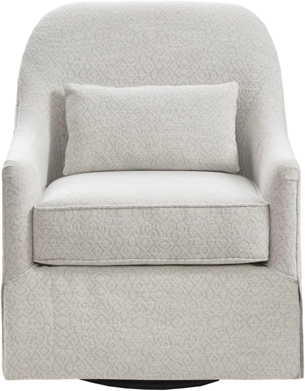 Madison Park Theo Swivel Glider Accent Chair, 360 Degree Rocker Armchair with Metal Base Stand, Lumbar Support Pillow, Textured Fabric, Farmhouse for Nursery or Living Room, Ivory/Black