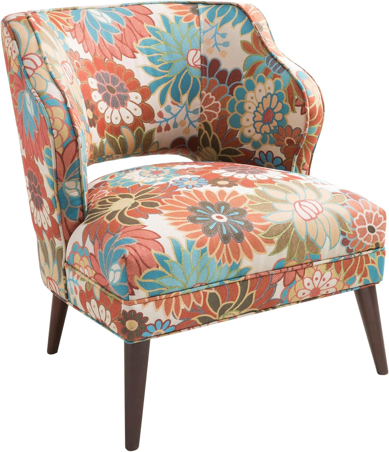 Madison Park Cody Accent Chairs - Hardwood, Brich Wood, Floral, Bedroom Lounge Mid Century Modern Deep Seating, Wingback Club Style Living Room Furniture, Multi