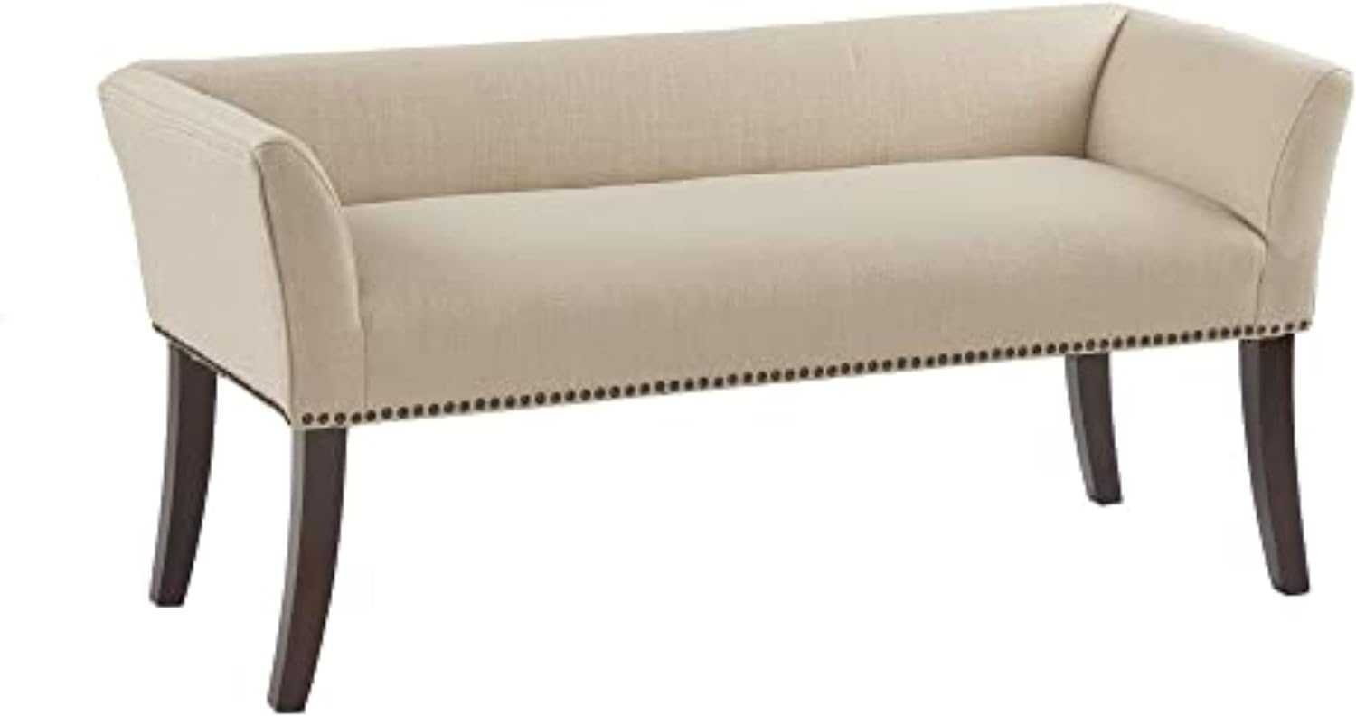 Madison Park Welburn Upholstered Tufted Entryway Accent Bench with Back, Nailhead Trim, and Padded Seat Mid-Century Modern Fabric Ottoman for Bedroom Furniture, 49.5 W x 19.25 D x 23 H, Tan