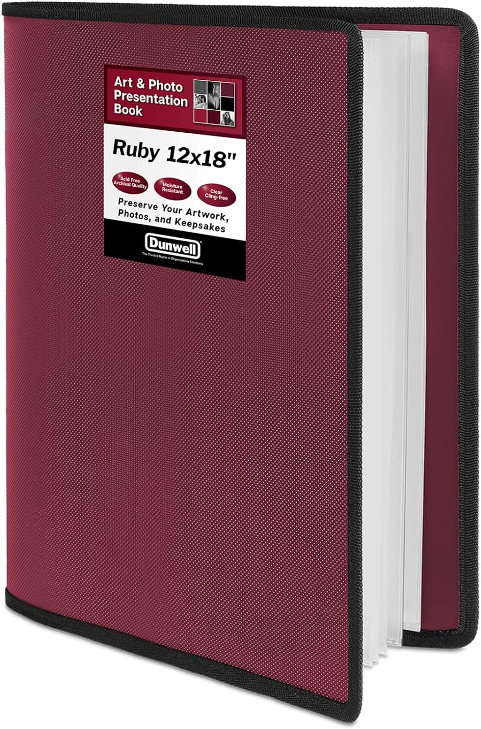 Dunwell Large Art Portfolio 12x18 (Ruby) - Portfolio Folder for Artwork, Portfolio Album Binder, Portfolio Presentation Book, 24 Sleeves, Displays 48 Pages, Art Portfolio Case 12 x 18