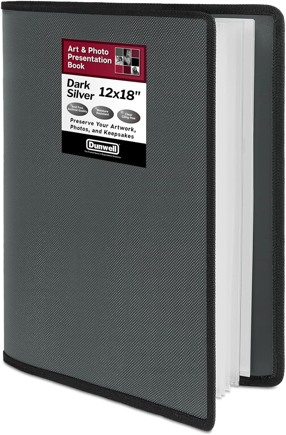 Dunwell Large Art Portfolio 12x18 (Dark Silver) - Portfolio Folder for Artwork, Portfolio Album Binder, Portfolio Presentation Book, 24 Sleeves, Displays 48 Pages, Art Portfolio Case 12 x 18