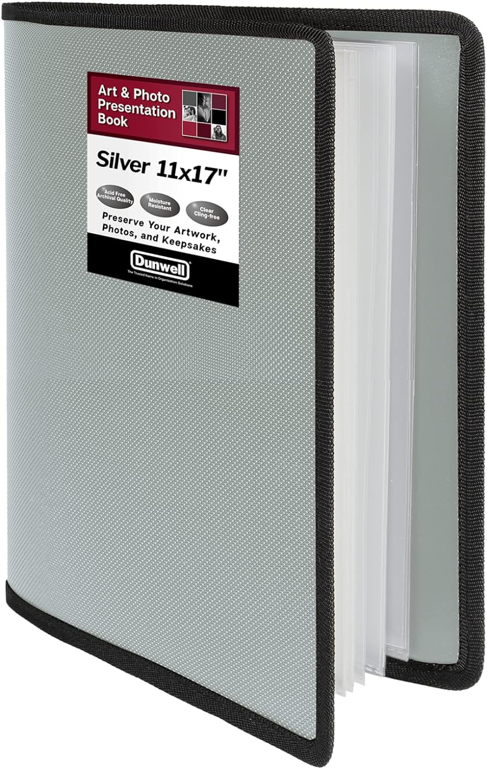 Dunwell Art Portfolio Binder Folder (Light Silver) - 11x17 Portfolio Folder for Artwork, 24 Plastic Sleeves Art Portfolio Book, Binder Presentation Book, Large Scrapbook or 11 x 17 Portfolio Folder