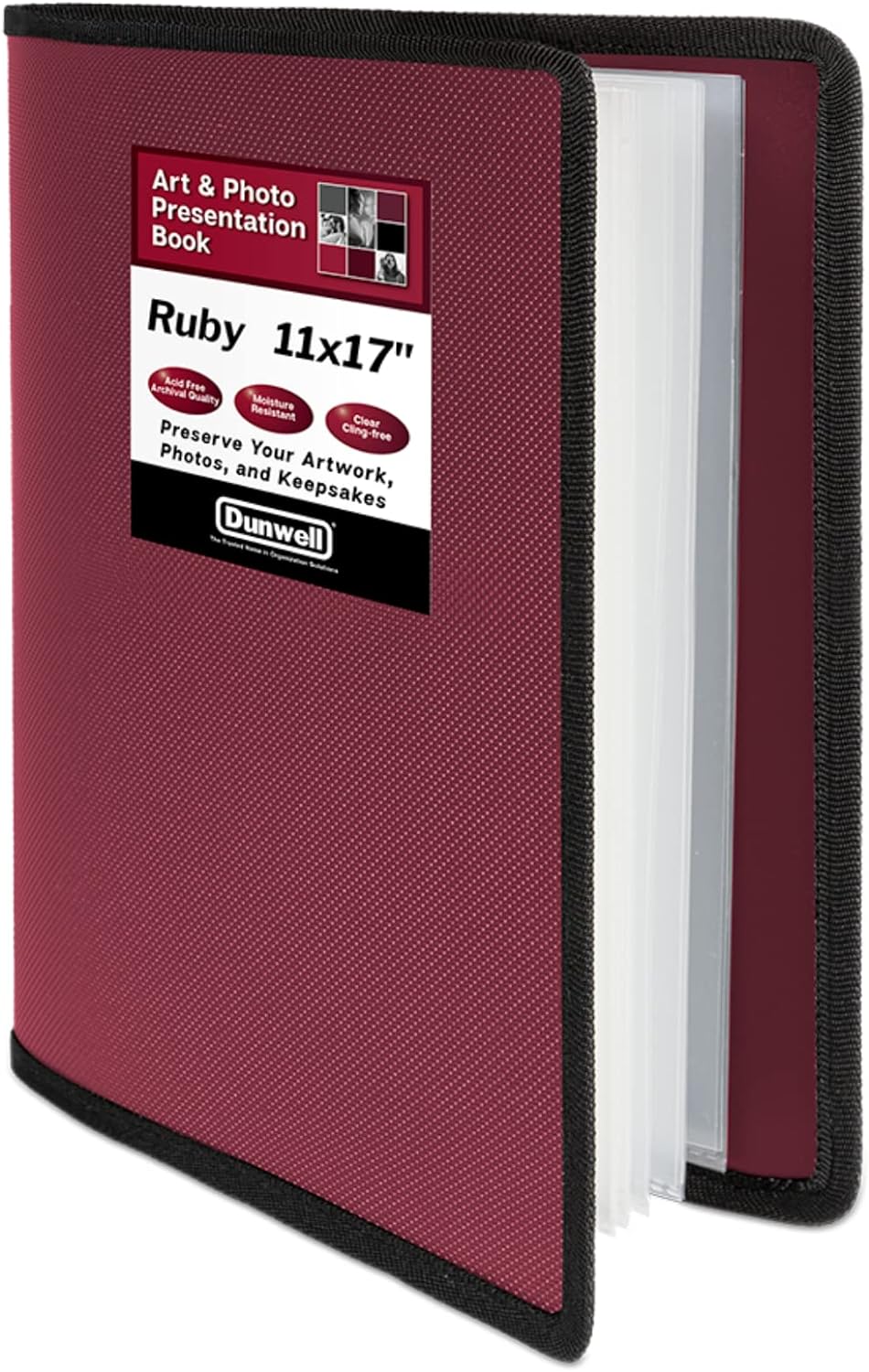 Dunwell Art Portfolio Album Folder (Ruby) - 11x17 Portfolio Folder for Artwork, 24 Plastic Sleeves Art Portfolio Book, Album Presentation Book, Large Scrapbook or 11 x 17 Portfolio Folder