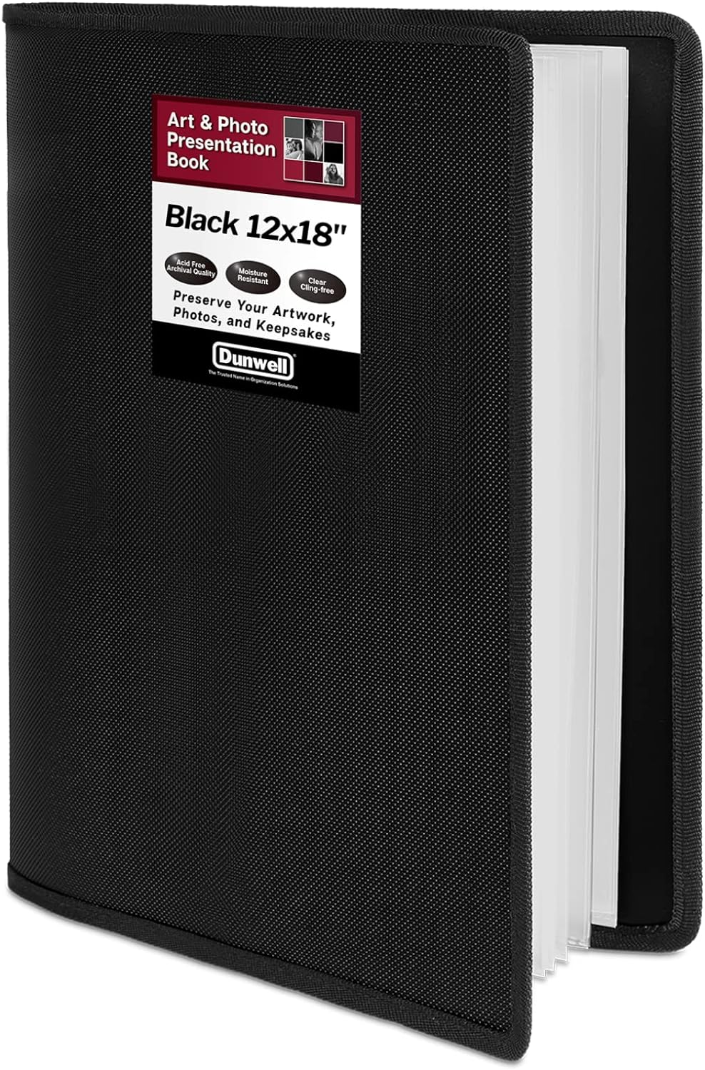 Dunwell Large Art Portfolio 12x18 (Black) - Portfolio Folder for Artwork, Portfolio Album Binder, Portfolio Presentation Book, 24 Sleeves, Display 48 Pages, Art Portfolio Case 12 x 18