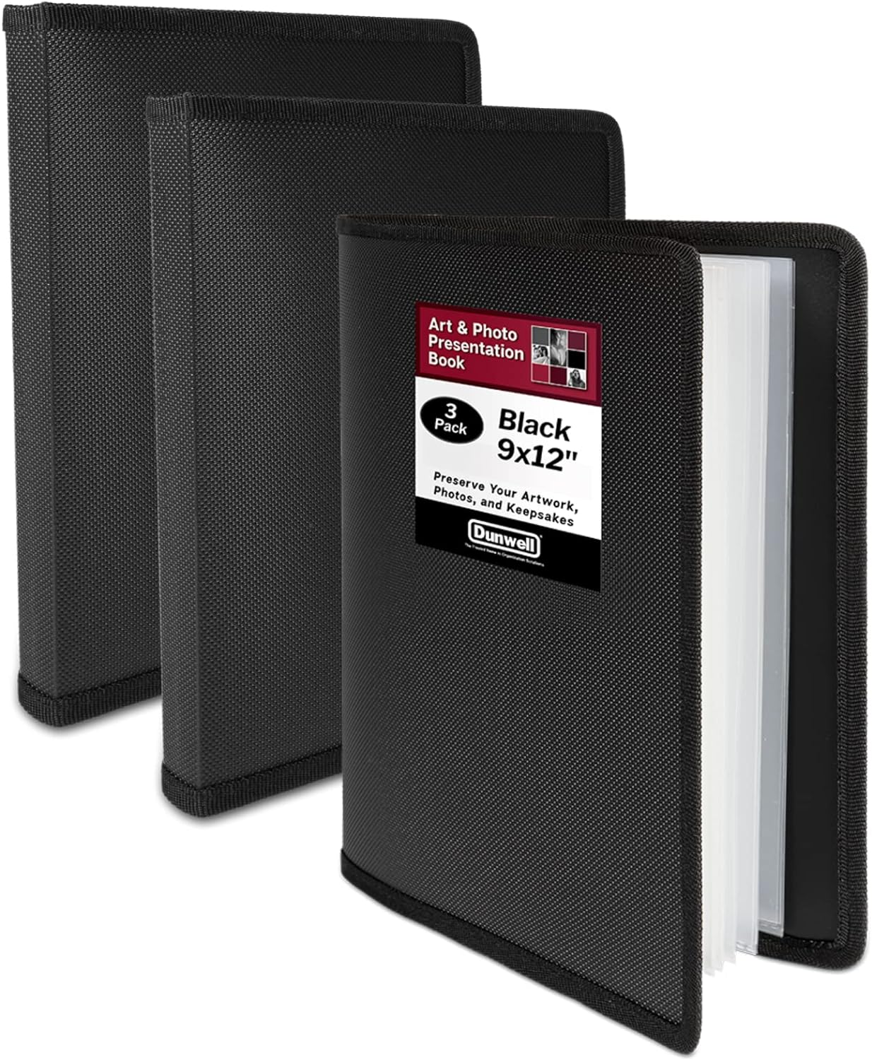 Dunwell Art Portfolio 9x12 Folder - (Black, 3-Pack), Portfolio Folder for Artwork, 9 x 12 Art Folder, 24 Pockets Display 48 Pages, Portfolio Binder, Sketch Folder, Art Binder, Kids 9x12 Art Portfolio