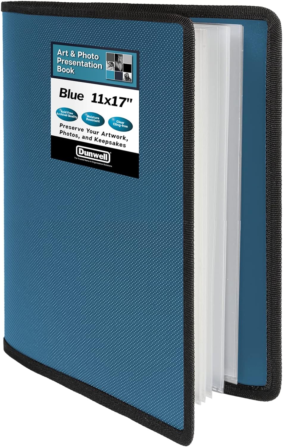 Dunwell Art Portfolio Binder Folder (Blue) - 11x17 Portfolio Folder for Artwork, 24 Plastic Sleeves Art Portfolio Book, Binder Presentation Book, Large Scrapbook or 11 x 17 Portfolio Folder