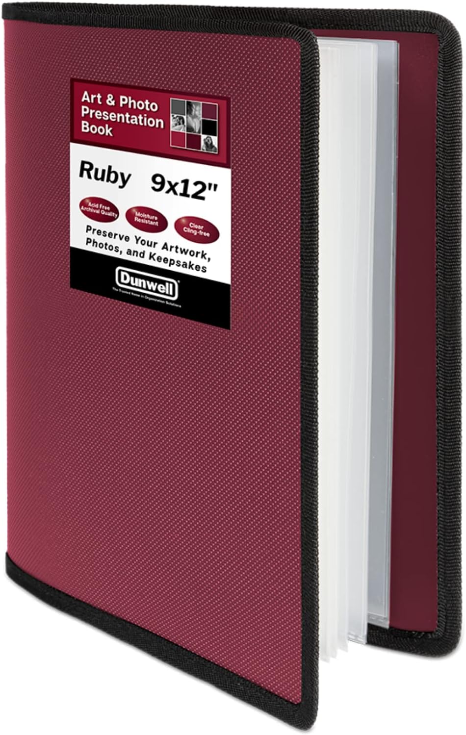 Dunwell 9x12 Art Portfolio Binder - (Ruby), Portfolio Folder for Artwork, 9 x 12 Art Folder, 24 Pockets Display 48 Pages, Portfolio Binder, Artist Portfolio, Art Binder, Kids 9x12 Art Portfolio