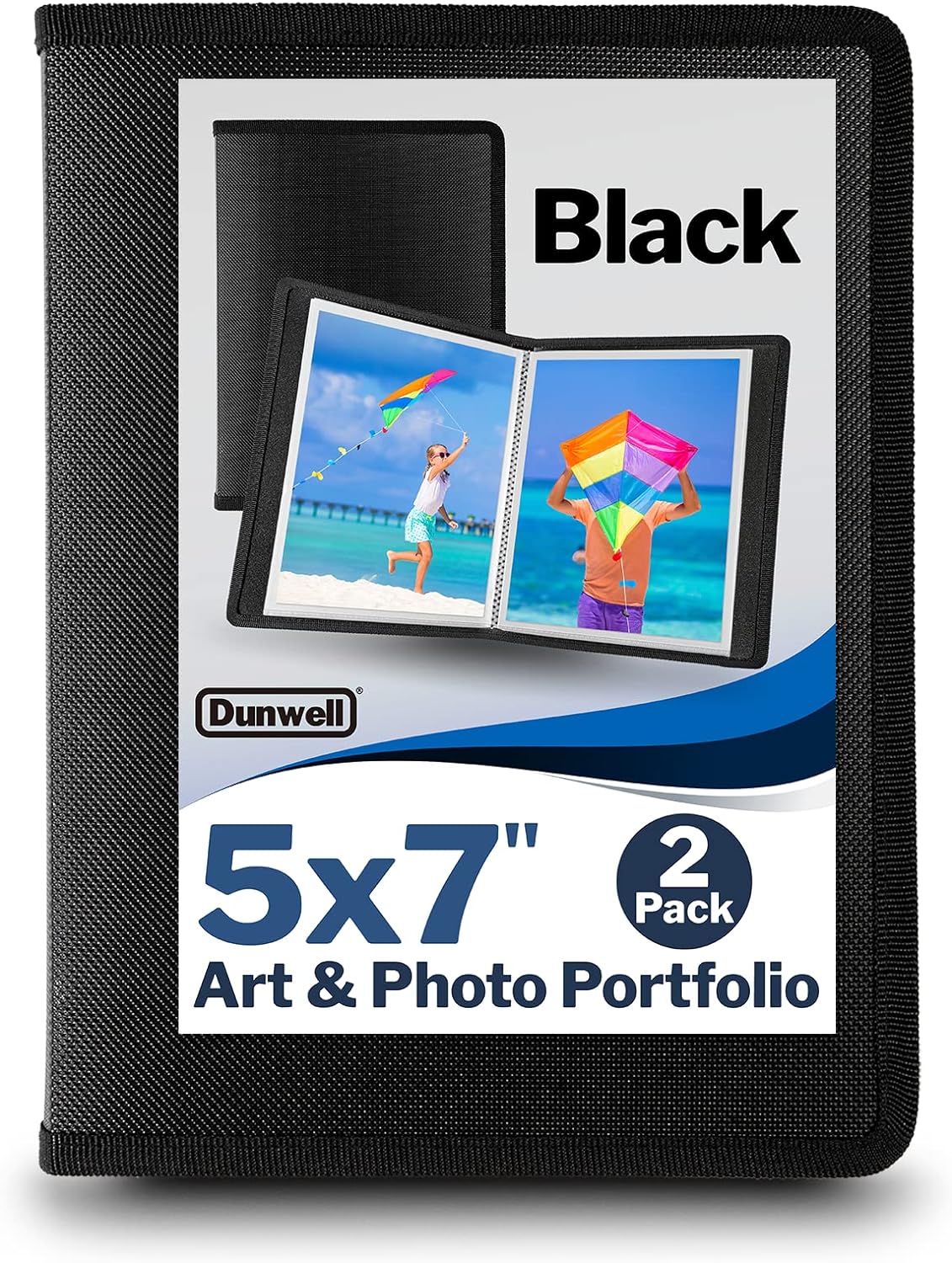 Dunwell Small Photo Album 5x7 (Black) - 2-Pack 5 x 7 Photo Book Album, Each Shows 48 Pictures, Mini Photo Portfolio Folder for Artwork, Baby Photo Albums with 5x7 Photo Sleeves