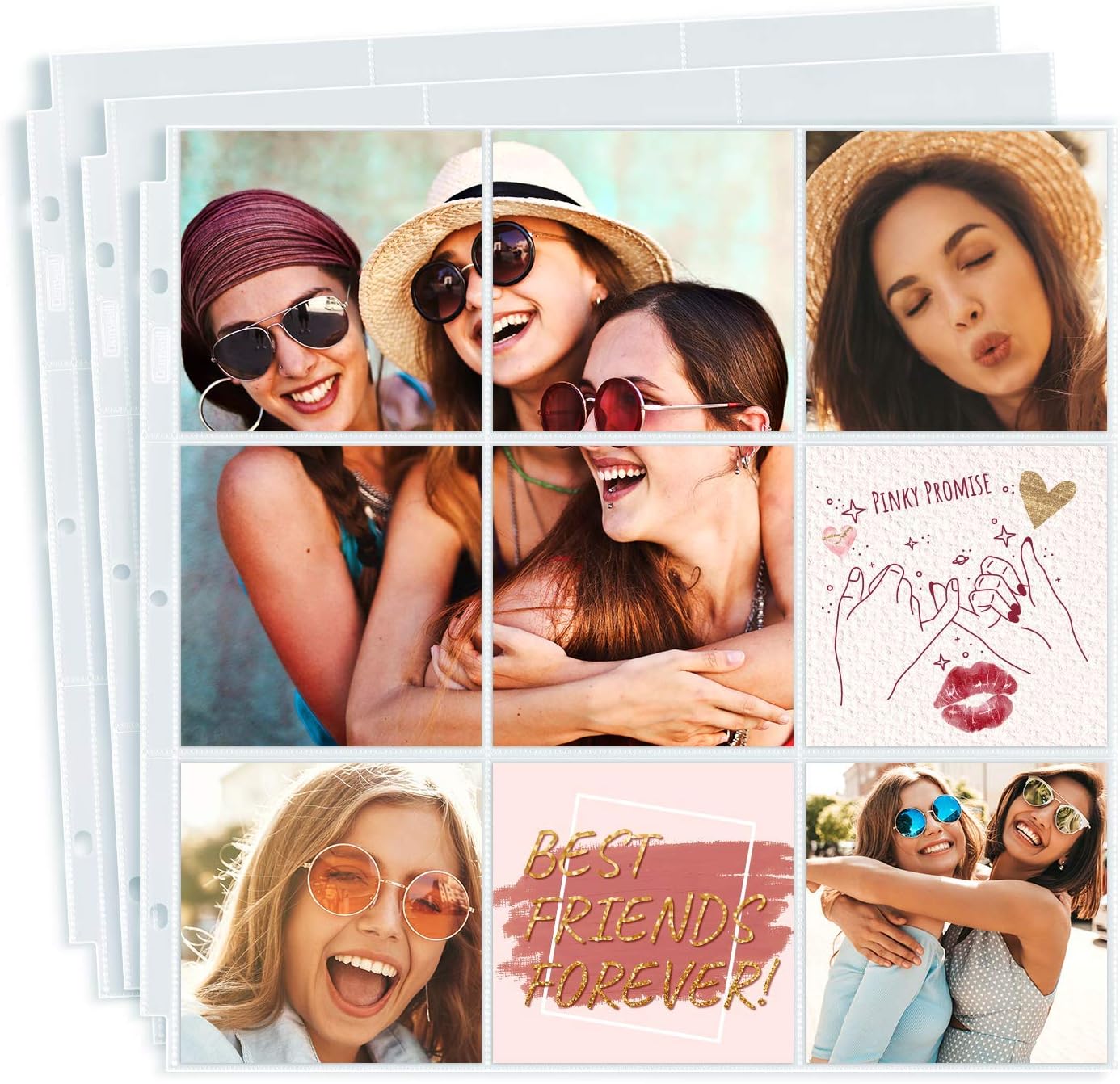 Dunwell 4x4 Photo Album Sleeves - Fits 12x12 3 Ring Album Binder (25 Pack), 12 x 12 Scrapbooking Pages with 9 Square Pockets, Picture Page Refill Hold 450 4 x 4 Prints, Archival Quality