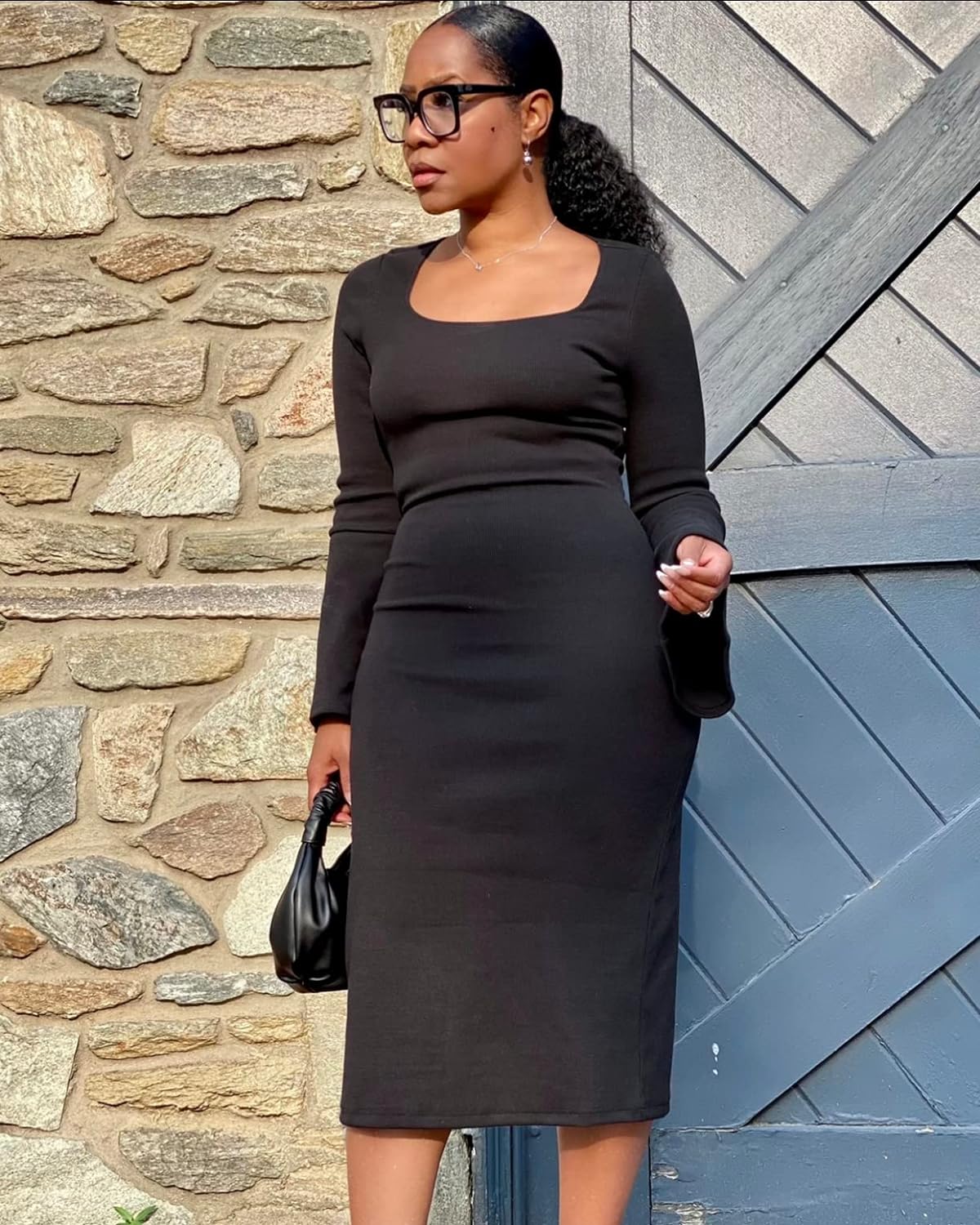 The Drop Women' Black Square Neck Knit Dress by @bosslady_life_style