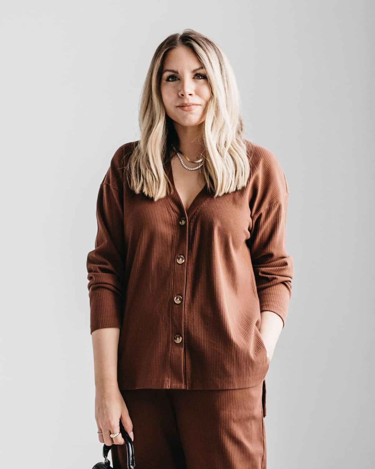 The Drop Women' Chocolate Button Front Ribbed Cardigan by @ashleyrobertson