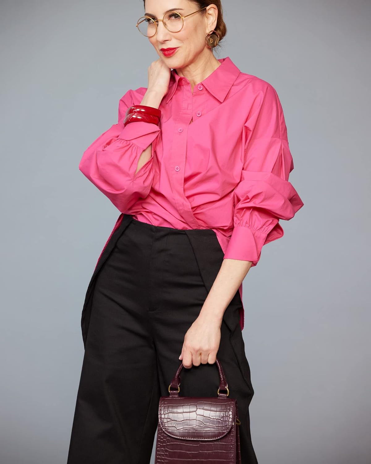 The Drop Women' Hot Pink High Low Hem Button Front Blouse by @carla.rockmore