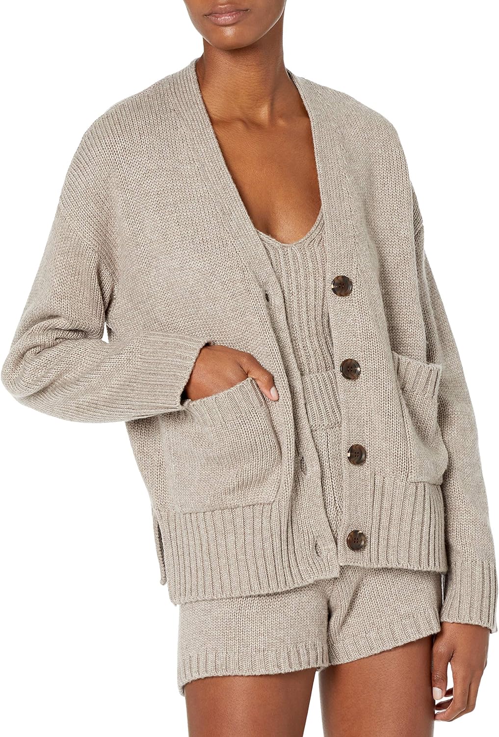 The Drop Women' Brigitte Chunky Button-Front Pocket Ribbed Cardigan
