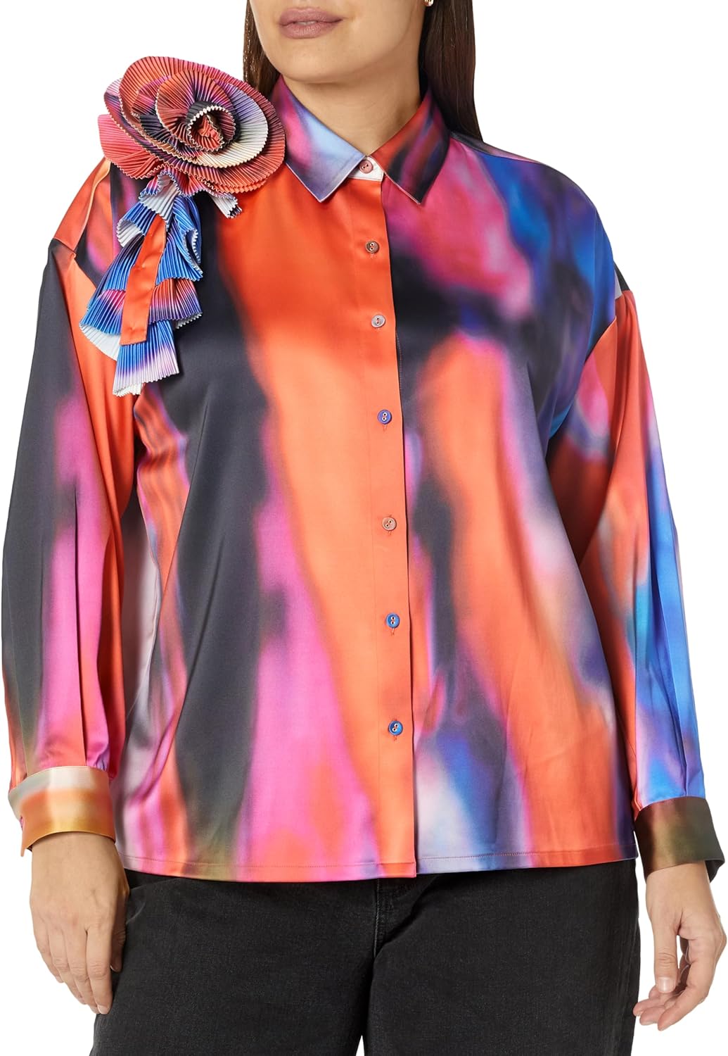 The Drop Women' Multi Print Corsage Shirt by @Itsjuliettefoxx