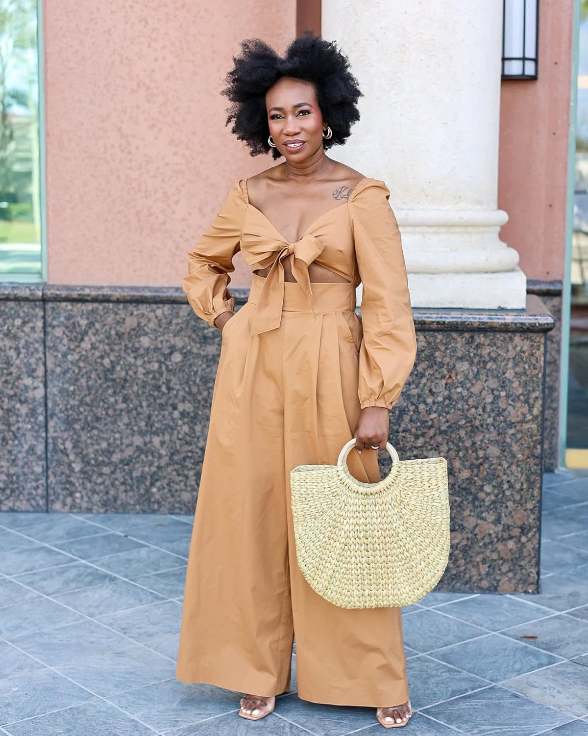 The Drop Women' Brown Sugar Tie-Front Wide-Leg Jumpsuits by @kass_stylz