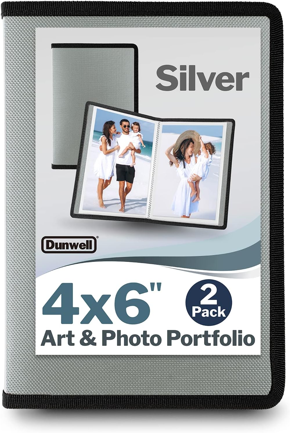 Dunwell Small Photo Album 4x6 (Light Silver) - 2-Pack 4 x 6 Photo Book Album, Each Shows 48 Pictures, Mini Portfolio Folder for Artwork, Baby Photo Albums with 4x6 Photo Sleeves