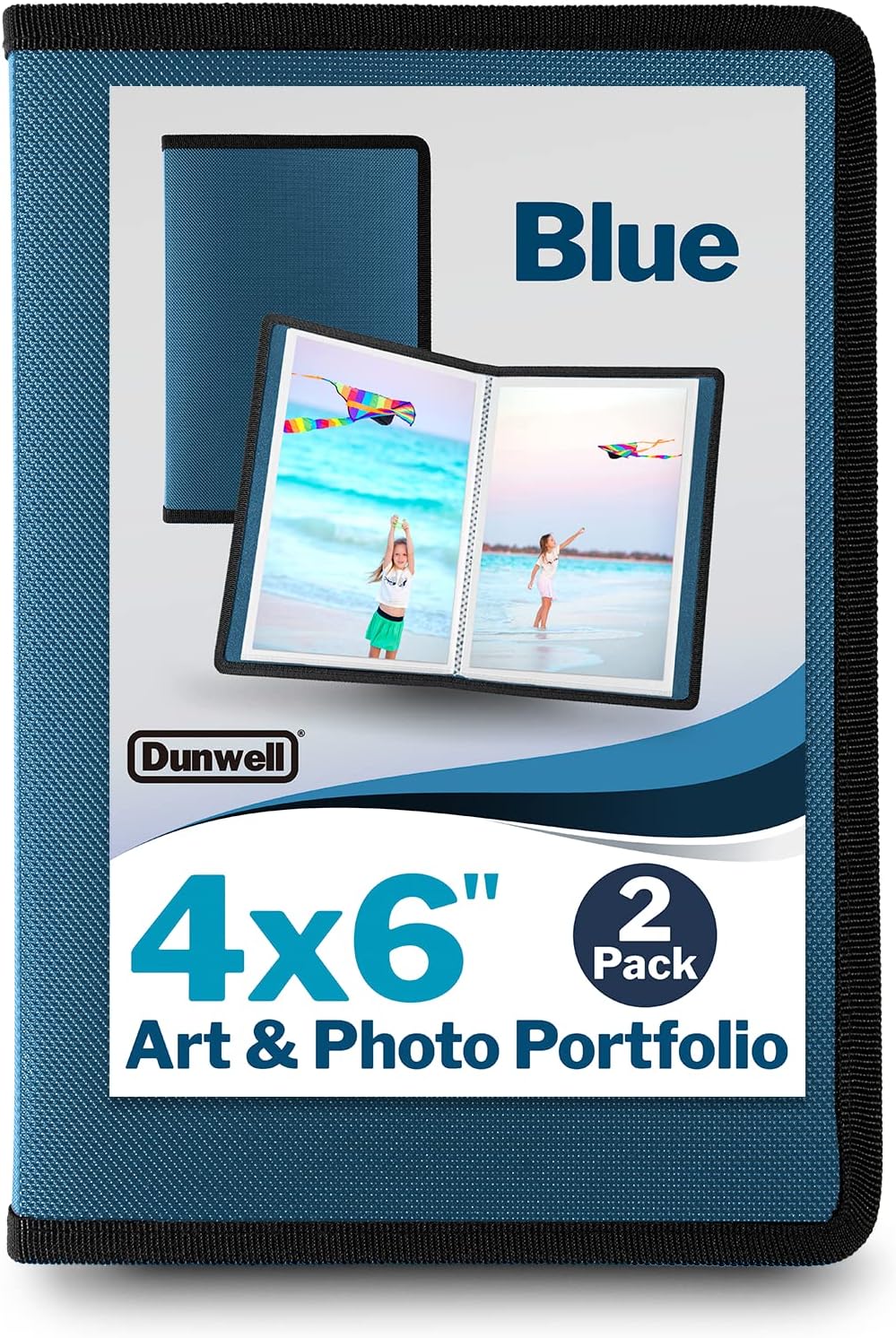 Dunwell Small Photo Album 4x6 (Blue) - 2-Pack 4 x 6 Photo Book Album, Each Shows 48 Pictures, Mini Portfolio Folder for Artwork, Baby Photo Albums with 4x6 Photo Sleeves