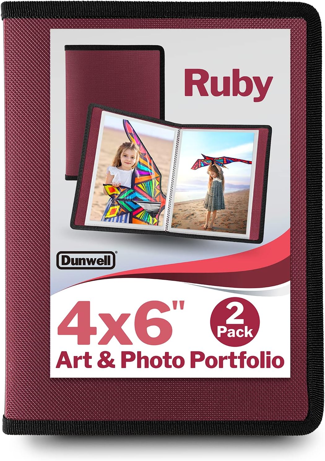 Dunwell Small Photo Album 4x6 (Ruby) - 2-Pack 4 x 6 Photo Book Album, Each Shows 48 Pictures, Mini Portfolio Folder for Artwork, Baby Photo Albums with 4x6 Photo Sleeves