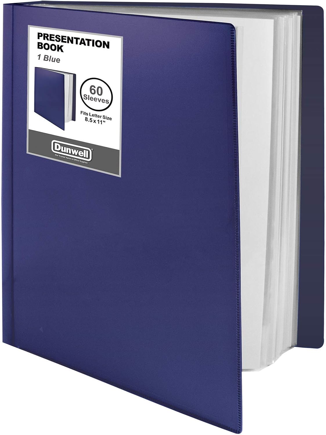 Dunwell Binder with Plastic Sleeves 60-Pocket (1 Pack, Blue) - Presentation Book, 8.5 x 11 Portfolio Folder with Clear Sheet Protectors, Displays 120-Page Documents, Certificates, Important Papers