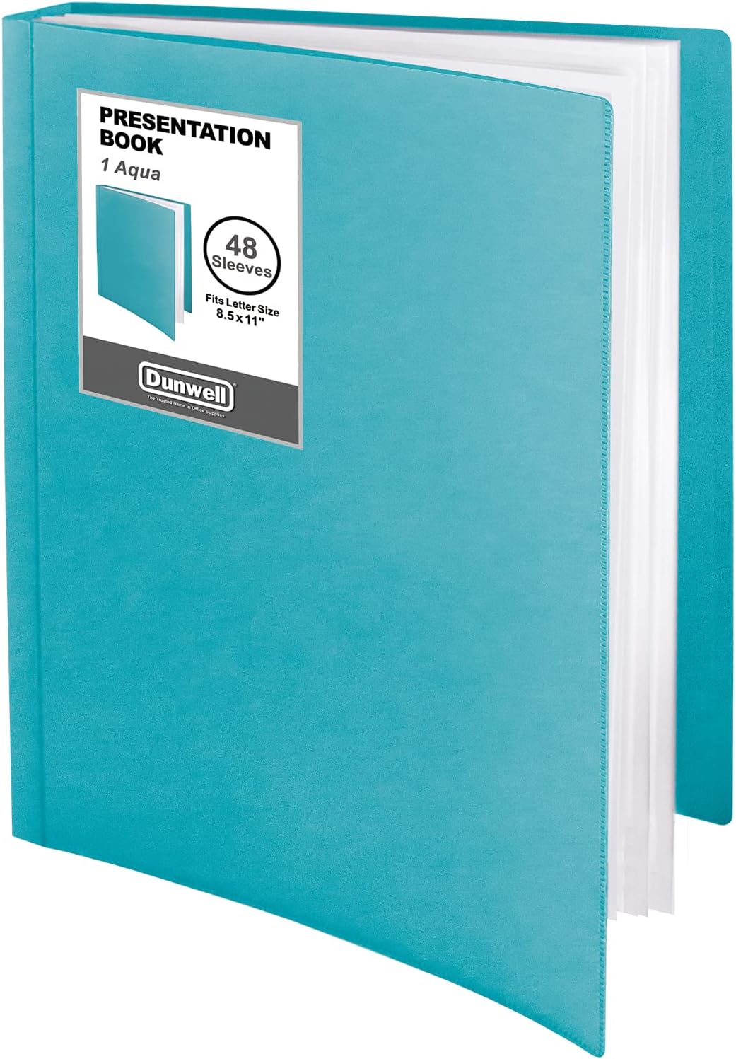 Dunwell Binder with Plastic Sleeves 48-Pocket (1 Pack, Aqua) - Presentation Book, 8.5 x 11 Portfolio Folder with Clear Sheet Protectors, Displays 96-Page Documents, Certificates, Important Papers