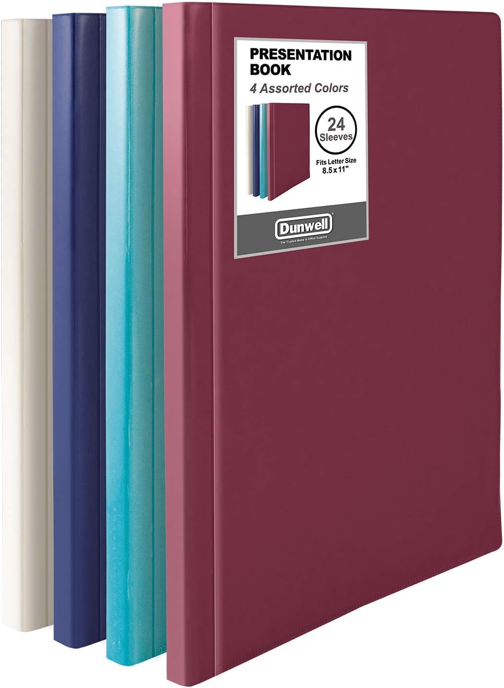 Dunwell Binder with Plastic Sleeves 24-Pocket (4 Pack, Assorted) - Presentation Book, 8.5 x 11 Portfolio Folder with Clear Sheet Protectors, Displays 48-Page Documents, Certificates, Important Papers