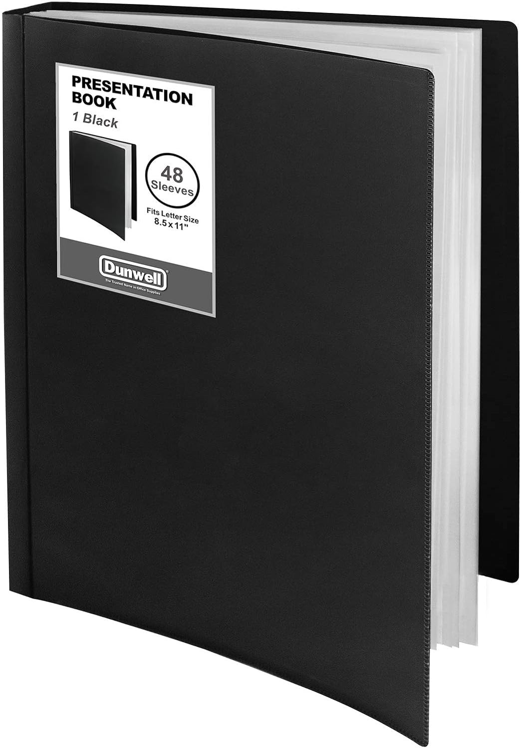 Dunwell Binder with Plastic Sleeves 48-Pocket (1 Pack, Black) - Presentation Book, 8.5 x 11 Portfolio Folder with Clear Sheet Protectors, Displays 96-Page Documents, Certificates, Important Papers