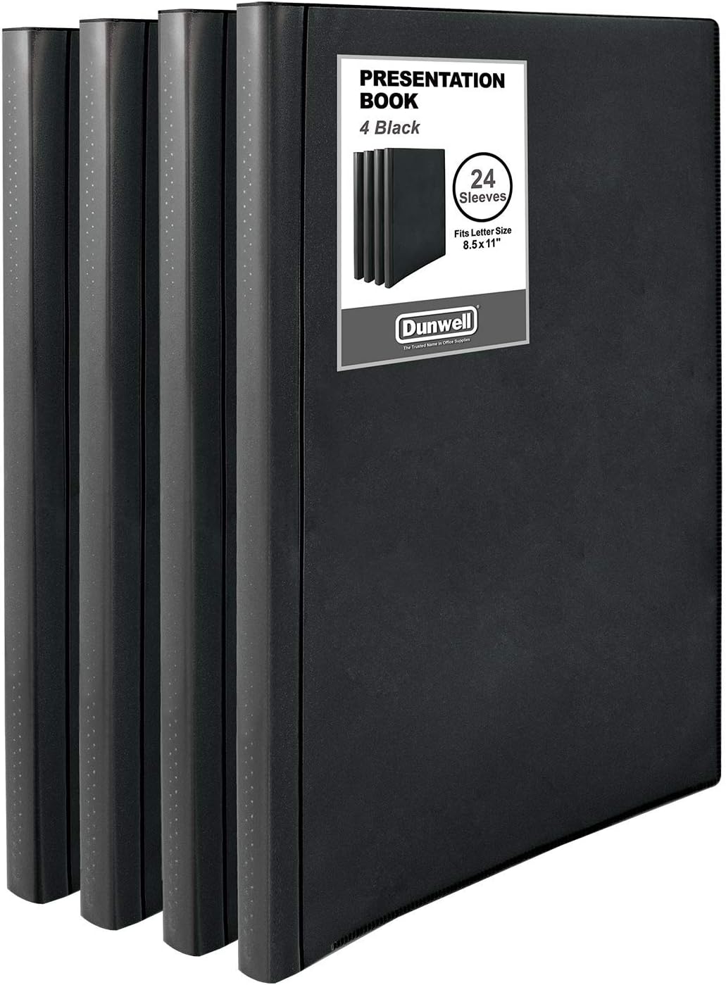 Dunwell Binder with Plastic Sleeves 24-Pocket (4 Pack, Black) - Presentation Book, 8.5 x 11 Portfolio Folder with Clear Sheet Protectors, Displays 48-Page Documents, Certificates, Important Papers