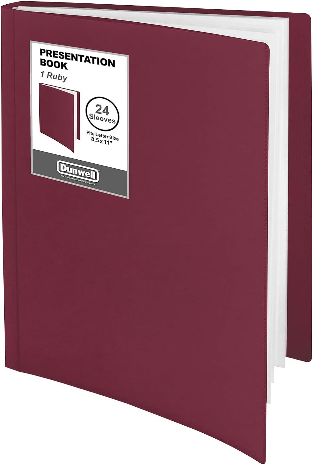 Dunwell Binder with Plastic Sleeves 24-Pocket (1 Pack, Ruby) - Presentation Book, 8.5 x 11 Portfolio Folder with Clear Sheet Protectors, 24 Sleeves Show 48-Pages of Documents, Certificates, Keepsakes