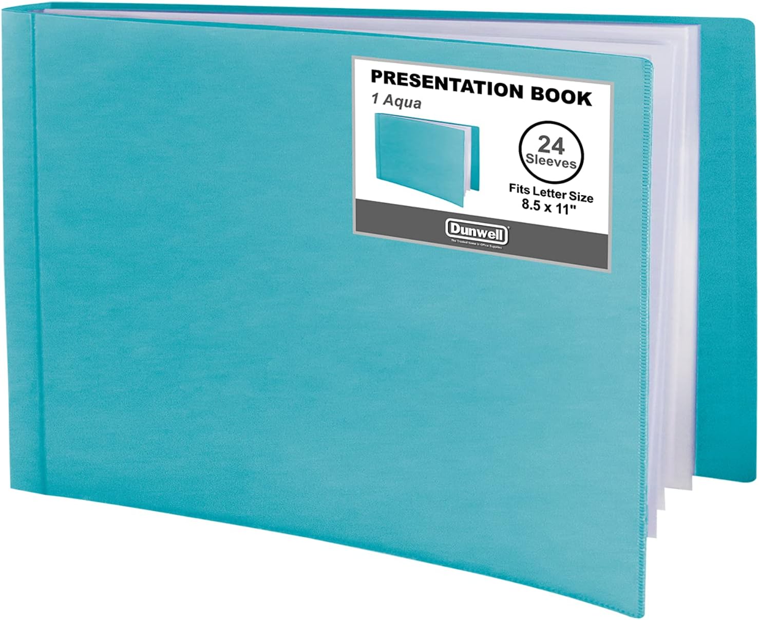 Dunwell Landscape Binder with Sleeves - (8.5x11, Aqua), 24-Pocket Presentation Book with Clear Sleeves, Displays 48 Pages 8.5 x 11 Letter Size Papers, Horizontal Sheet Protector Portfolio Folder