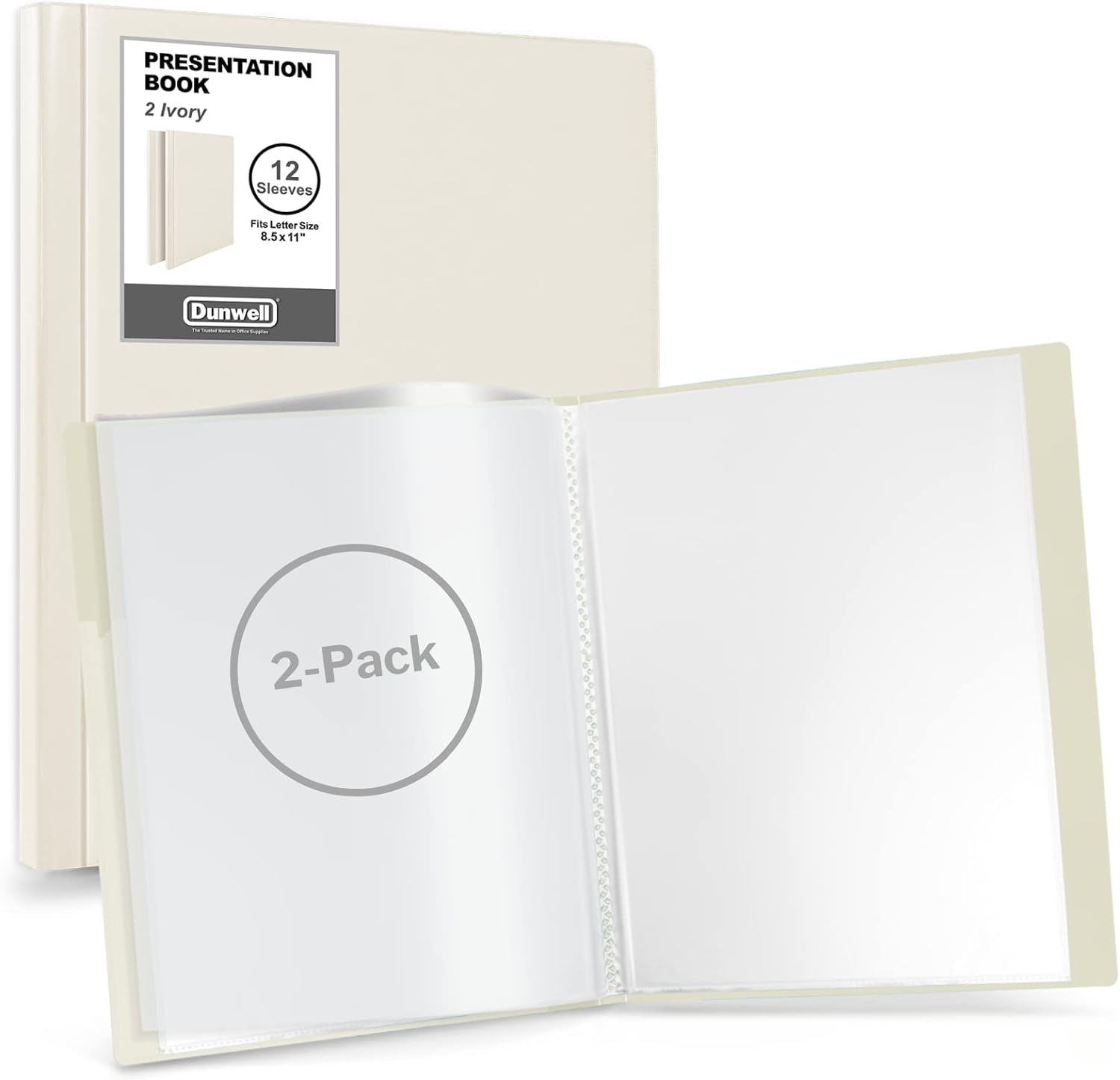 Dunwell Binder with Plastic Sleeves 12-Pocket (2 Pack, Ivory) - Presentation Book, 8.5 x 11 Portfolio Folder with Clear Sheet Protectors, Displays 24-Page Documents, Certificates, Important Papers