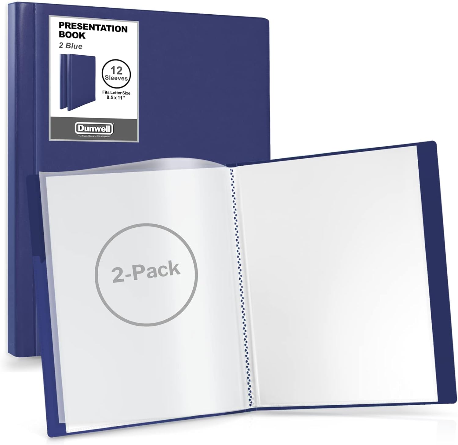 Dunwell Binder with Plastic Sleeves 12-Pocket (2 Pack, Blue) - Presentation Book, 8.5 x 11 Portfolio Folder with Clear Sheet Protectors, Displays 24-Page Documents, Certificates, Important Papers