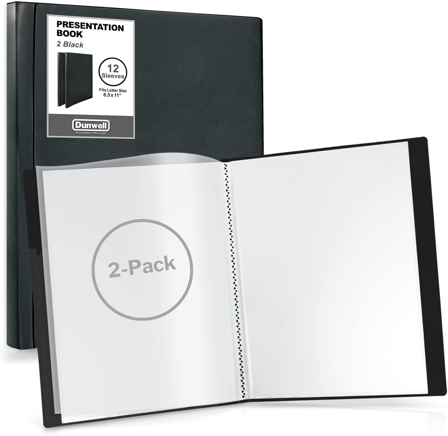 Dunwell Binder with Plastic Sleeves 12-Pocket (2 Pack, Black) - Presentation Book, 8.5 x 11 Portfolio Folder with Clear Sheet Protectors, Displays 24-Page Documents, Certificates, Important Papers