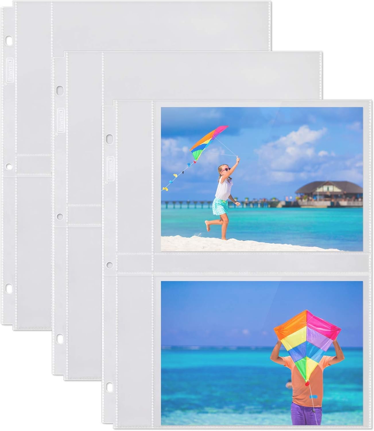 Dunwell 5x7 Photo Sleeve Inserts - (5x7, 10 Pack), for 40 Photos, Crystal Clear Photo Pockets for 3-Ring Binder, Photo Album Refillable Page Inserts, Each Page Holds Four 5 x 7 Pictures, Postcards