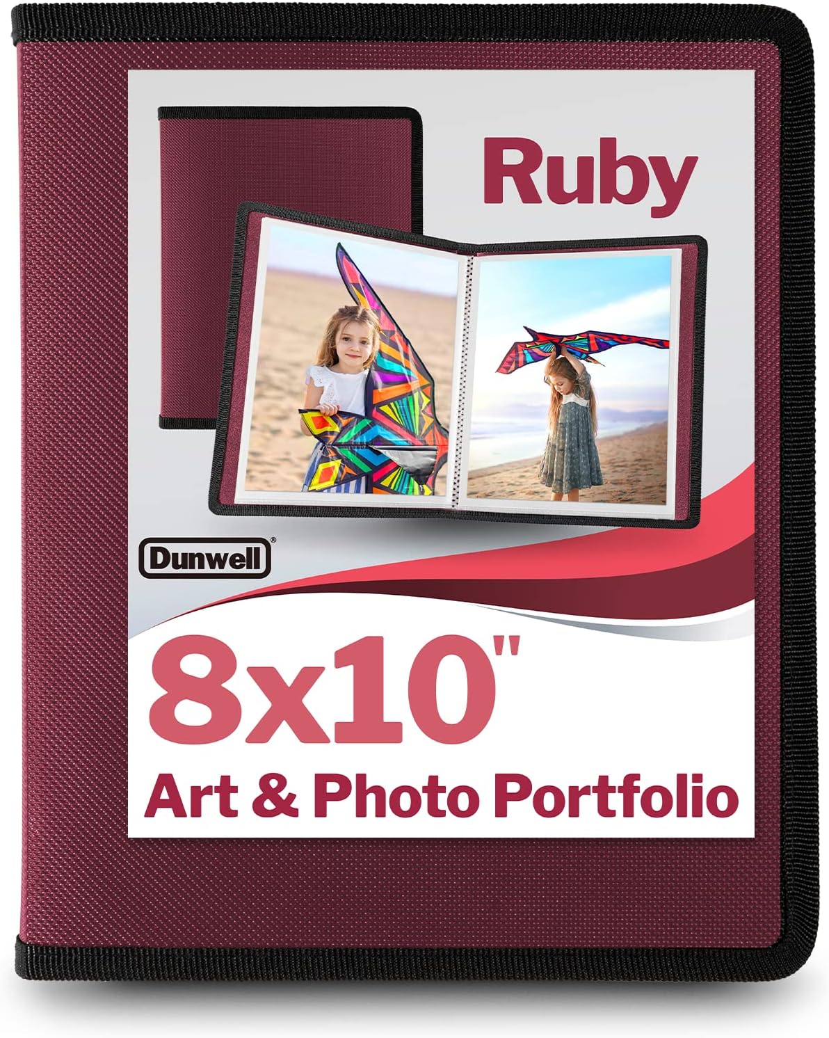 Dunwell 8x10 Photo Album Binder with Clear Sleeves- (Ruby), Art Portfolio Binder for 8 x 10 Pictures, 24 Pockets Display 48 Pages, Great for Kids Artwork, Photos and Prints