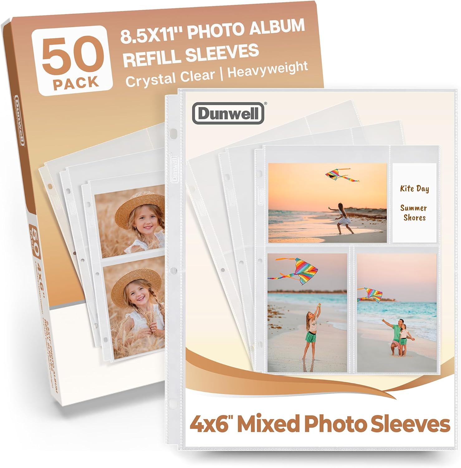 Dunwell 3-Ring Binder Sleeve Refills - (4x6 Mixed Format, 50 Pack) for 300 Pictures, Crystal Clear Photo Pockets, Photo Page Holds Six 4 x 6 Pictures, Photo Album Refillable Inserts